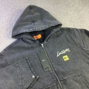 Loiter Mens Workwear Full Zip Hooded Jacket Vintage Black Size Medium NWT